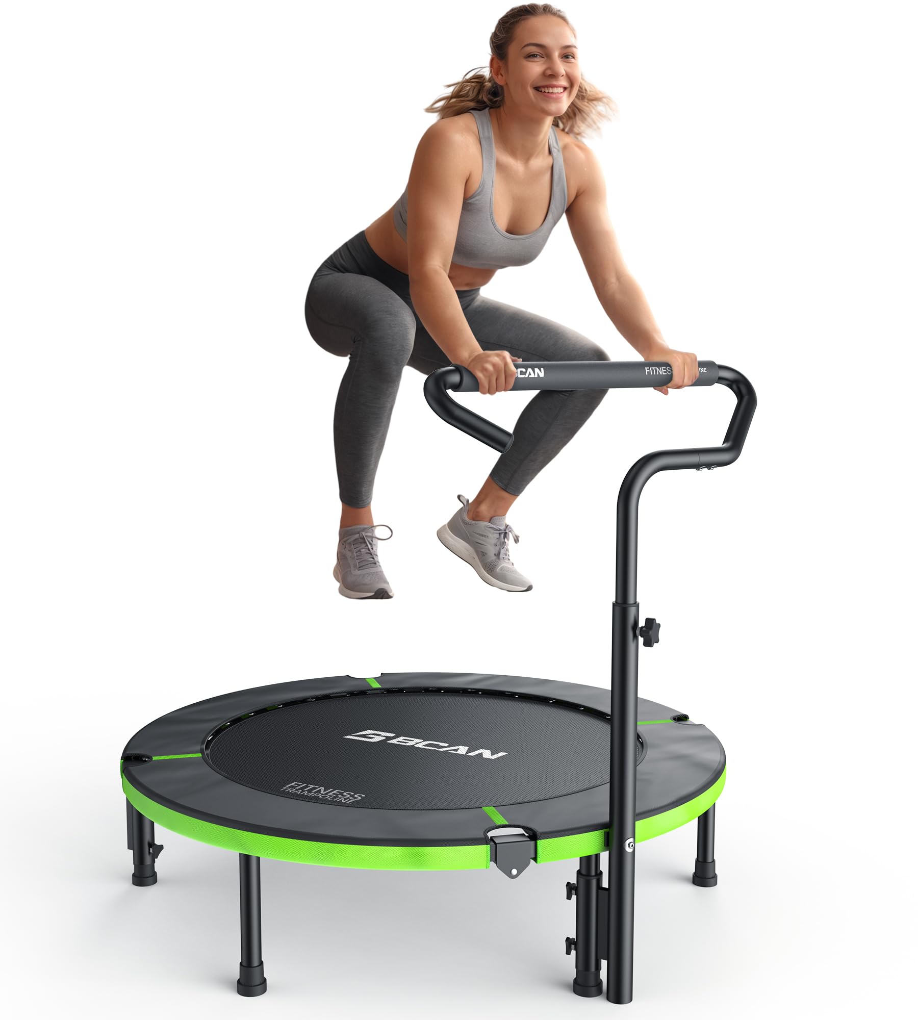 BCAN 40"/48" Foldable Mini Trampoline, Rebounder Trampoline for Adults, U/T Adjustable Foam Handle, Exercise Rebounder for Adults Indoor/Garden Workout, Max Load 330lbs/440lbs-2025