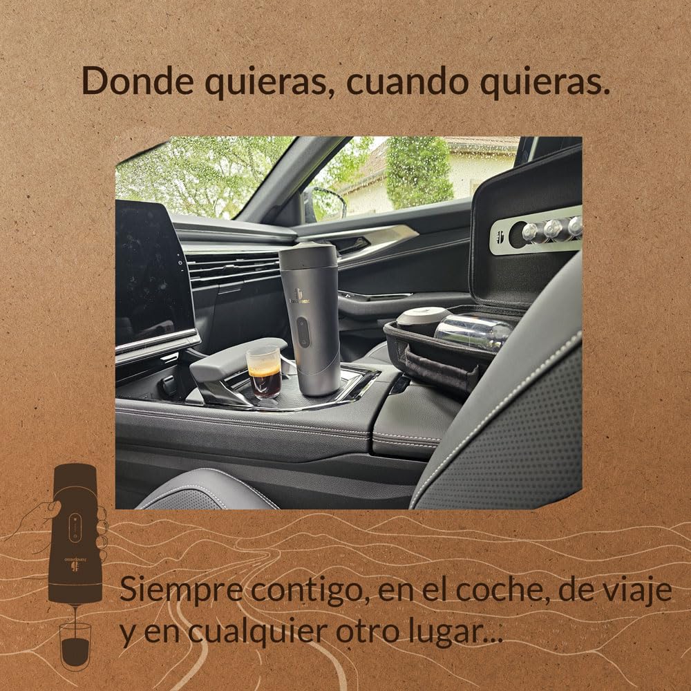 Handpresso Auto Set | cafetera de viaje con batería USB | cápsulas espresso o reutilizables café molido | maletín compacto: cafetera portátil - 2 tazas - basura - cable USB - toalla