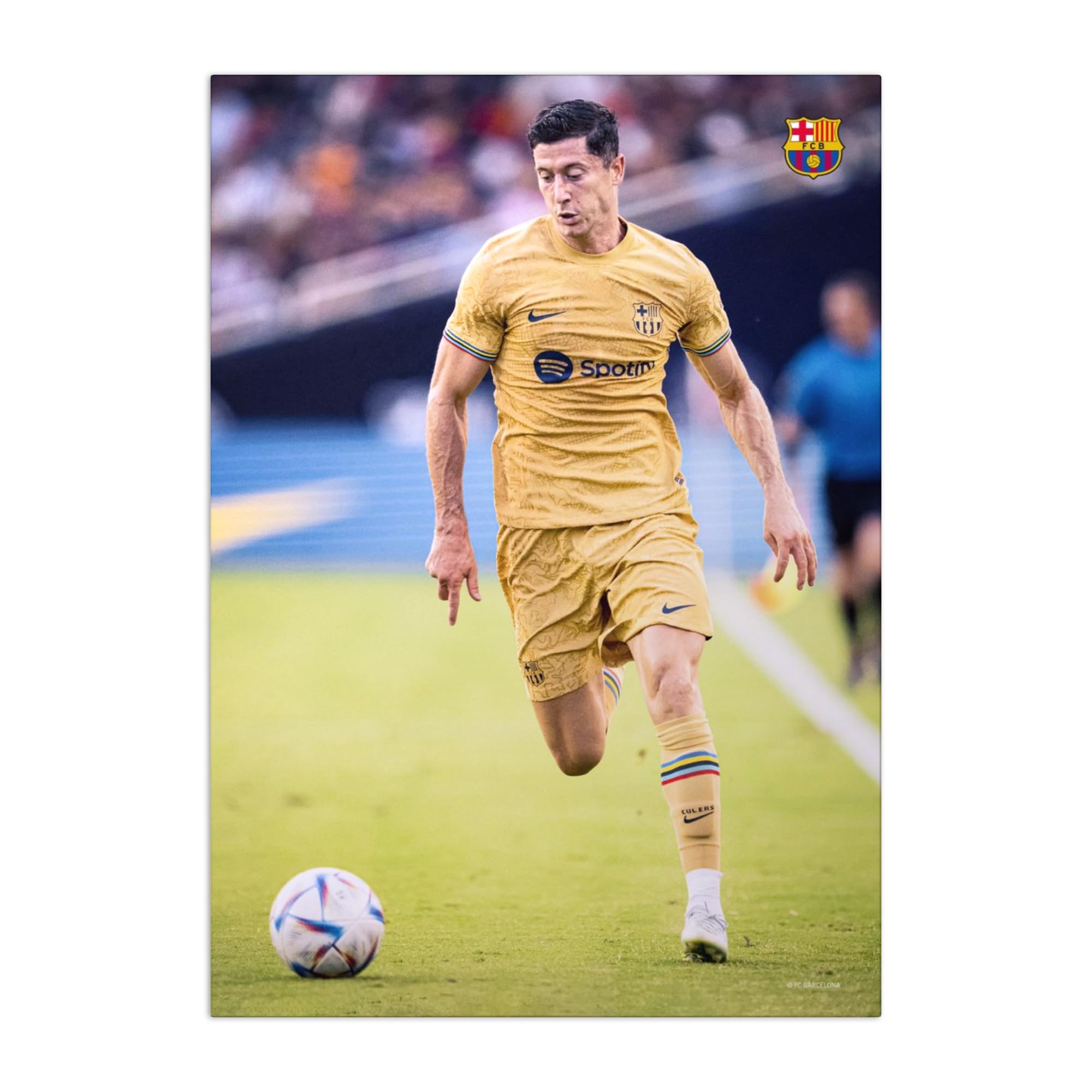 Displate - Poster in metallo – montaggio magnetico – FC Barcelona – 2023 FCB – Robert Lewandowski – Dimensione M – 32 x 45 cm opaco