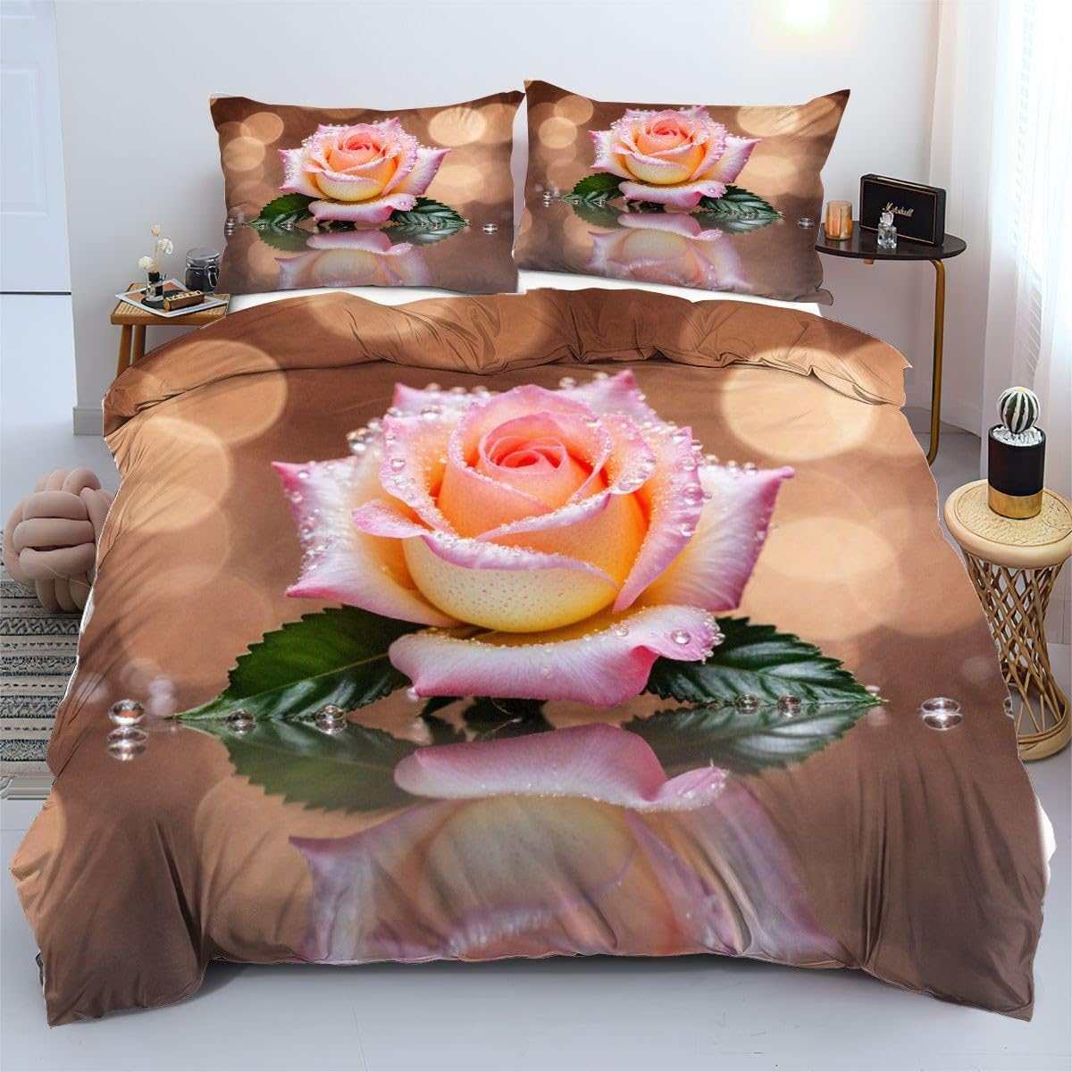 Linge de lit 220x240 cm fleur rose pour créer une ambiance sobre au quotidien