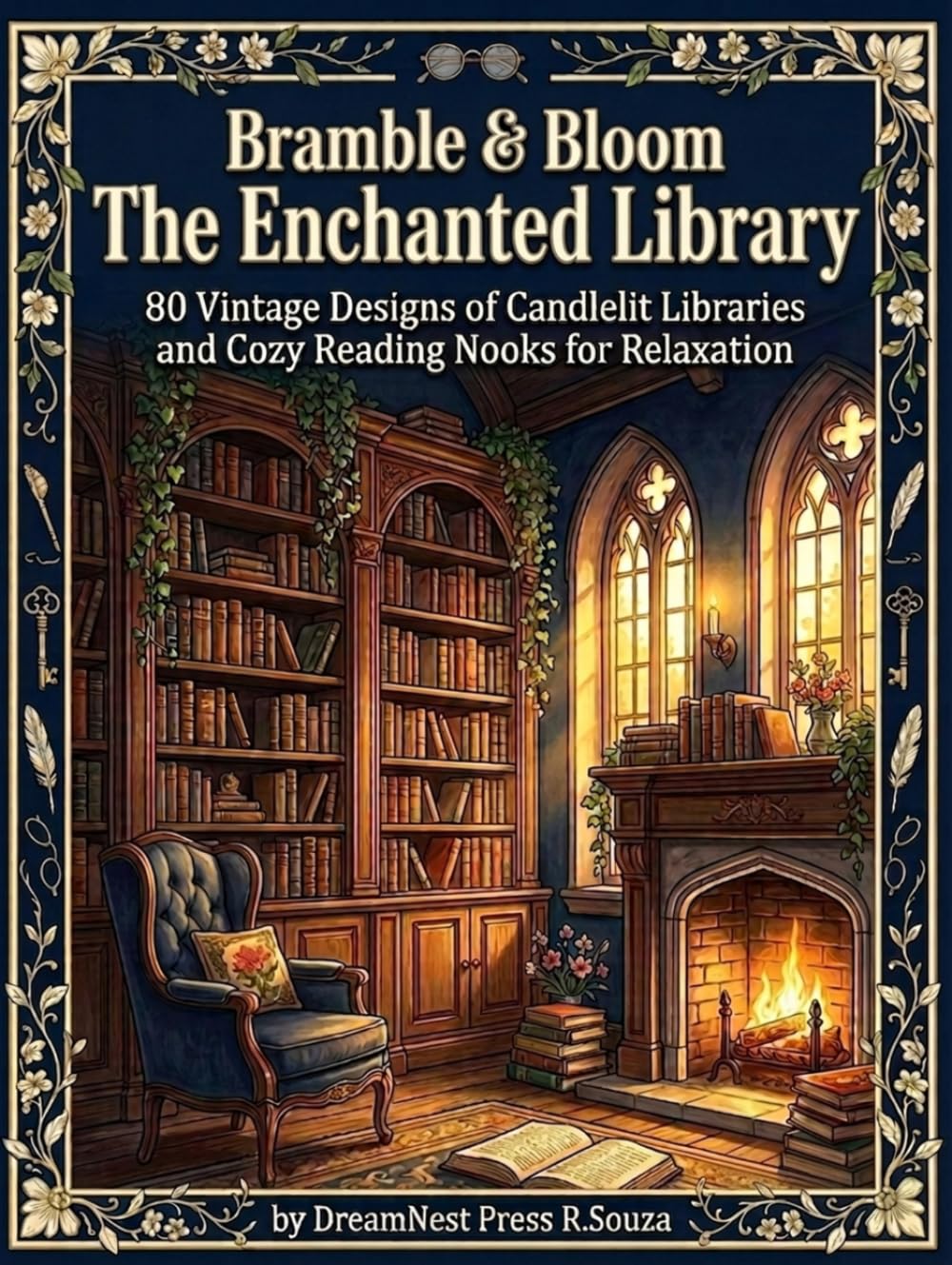 Bramble & Bloom: The Enchanted Library Coloring Book for Adults: A Collector's Edition Featuring 80 Vintage Designs of Candlelit Libraries Ancient ... Nooks for Stress Relief and Relaxation