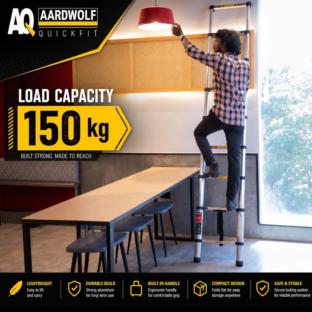 Aardwolf Quickfit Premium Hexagonal Coupling Design 8.5 FT / 2.6 M | 9 Step | Telescopic Aluminum Ladder | 150kg Load Capacity| 2-Year Warranty | Easy-to-Fix DIY Design with Replaceable Parts 1