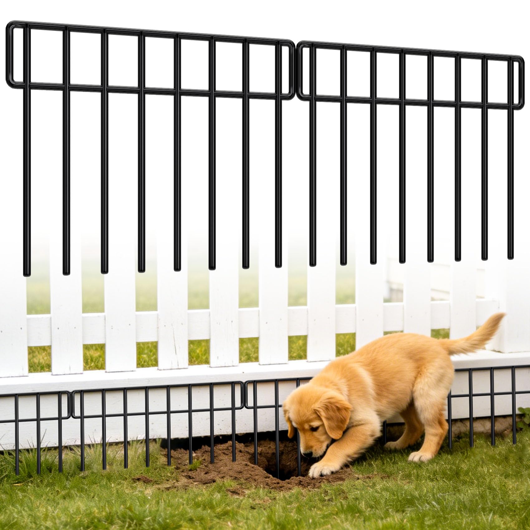 HIHADUUM 20Ft(L) X 13Inch(H) Animal Barrier Fence - 14 Pack Garden Fence Animal Barrier Garden Border Rustproof Metal No Dig Fence Panels for Dog Rabbit Defense Bottom Blocker for Outdoor Yard Patio