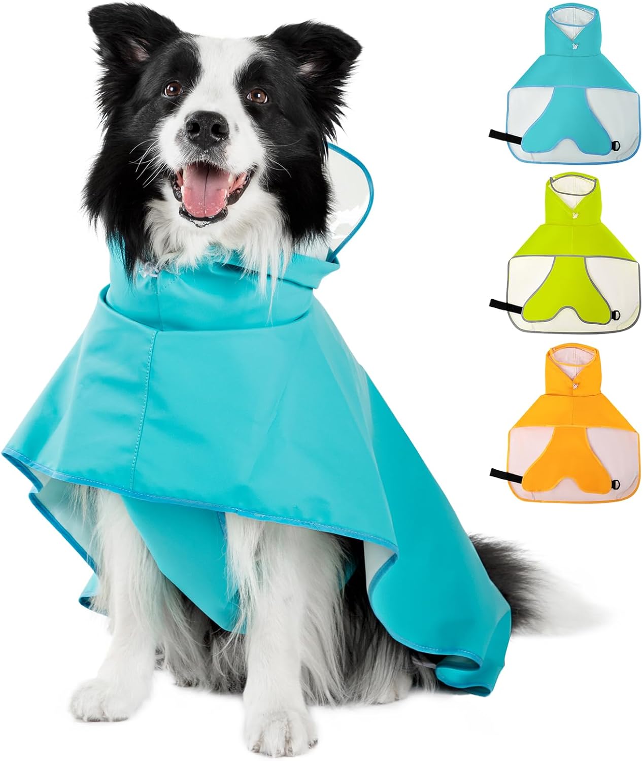 ExploreU Dog Raincoat, Waterproof Windproof Dog Rain Jacket with Hood, Rain Coat with Leash Hole, Adjustable Raincoat Poncho for Small Medium Large Dogs Outdoor (Blue, XL)