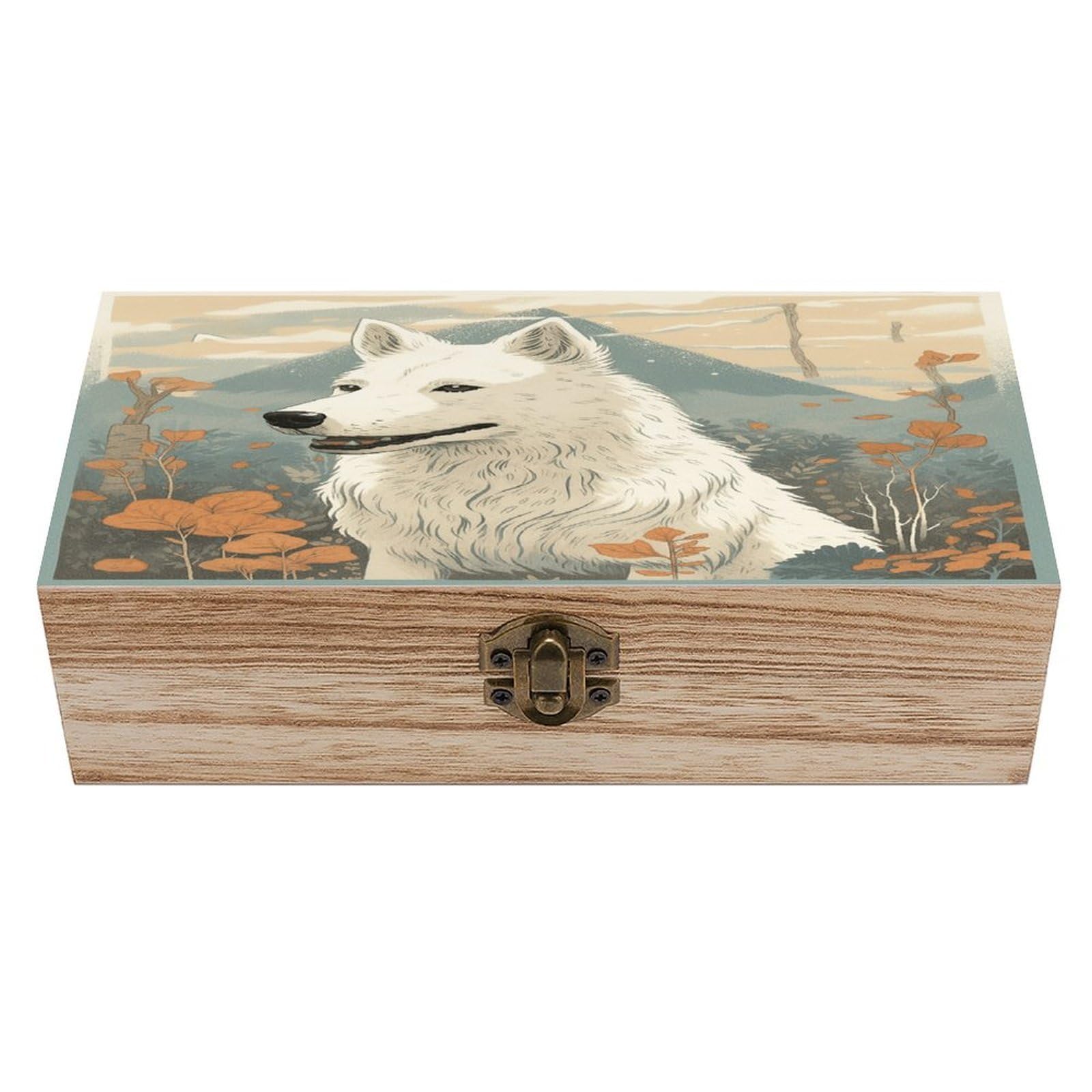 asbwuo Pen Next to Dog Wood Keepsake Box Wooden Box with Hinged Lid