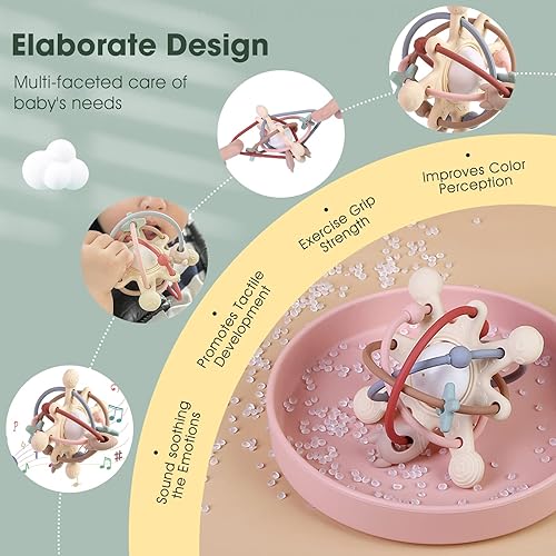 Miniatura 4 de Juguetes de dentición para bebés de 0 a 6, 12 y 18 meses, paquete de 3 mordedores de silicona para alivio de la dentición del bebé, juguetes de