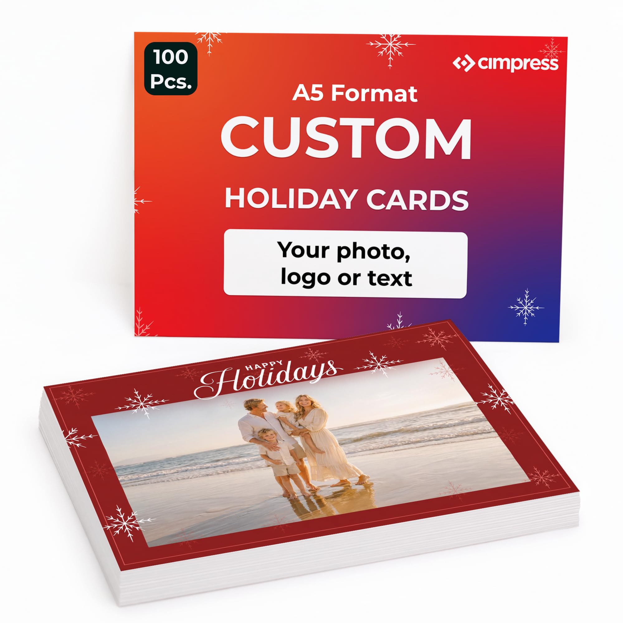 Cimpress Custom Holiday Cards, Photo/Logo/Text, A5 Horizontal, Pack of 100