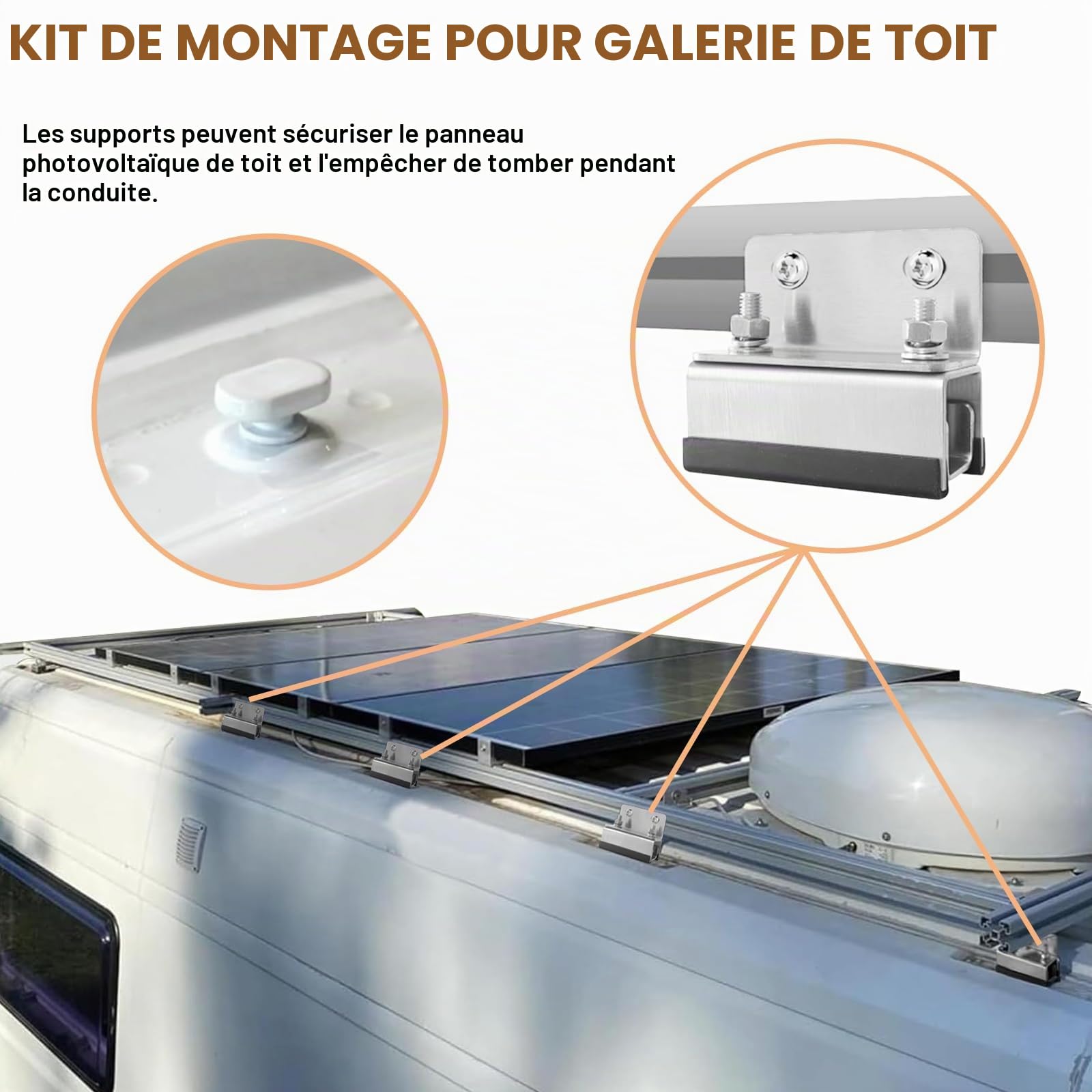 Kit de Montage de Toit, 6 PCS Fixation Universelle Galerie en Acier Inoxydable 304, Supports pour Panneaux Solaires Compatibles avec Les Fourgons ProMaster/Boxer/Ducato/Jumper