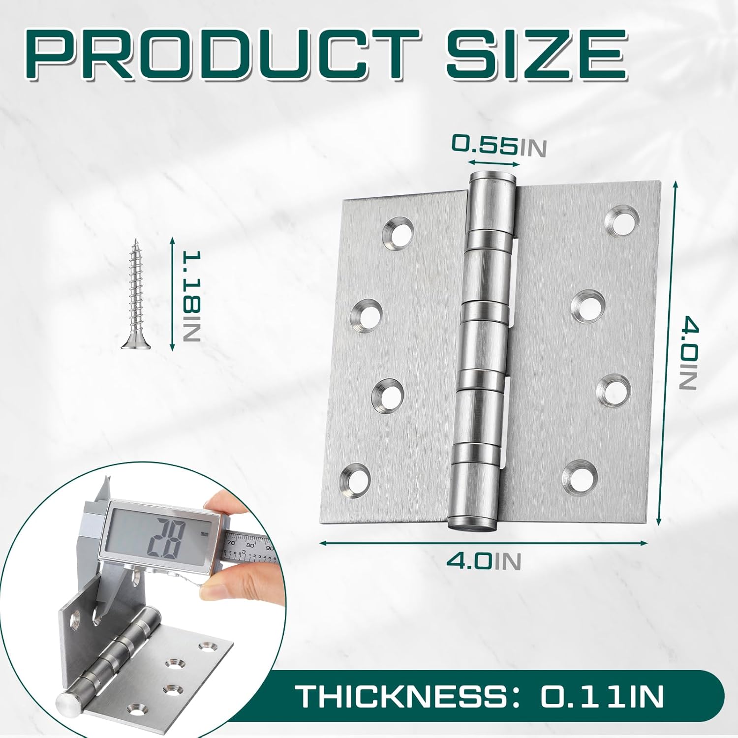 Yaocom 6 Pcs 4'' Ball Bearing Door Hinges Stainless Steel Heavy Duty Hinges 4 x 4 Inch Exterior Door Hinge (Square Corners,Silver)