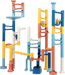 MindWare Marble Run Neutral Colors: 103-Piece STEM Toy with 20 Marbles, Twisting Tracks for Kids Ages 4+
