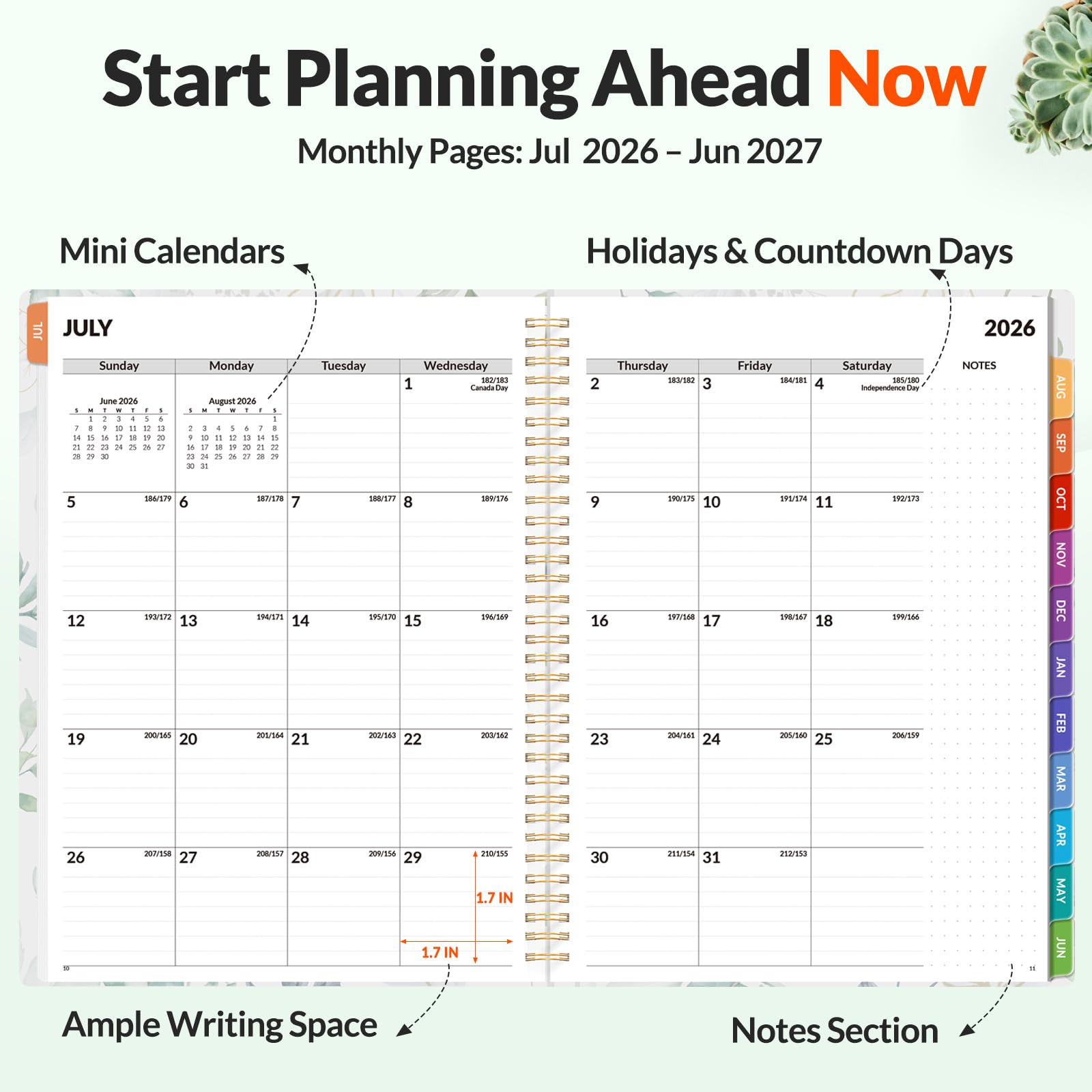SUNEE Agenda accademica 2024-2025, settimanale e mensile, da agosto 2024 a dicembre 2025, 21,6 x 27,9 cm, calendario giornaliero con scheda mensile, copertina flessibile, pagina per note, tasca,