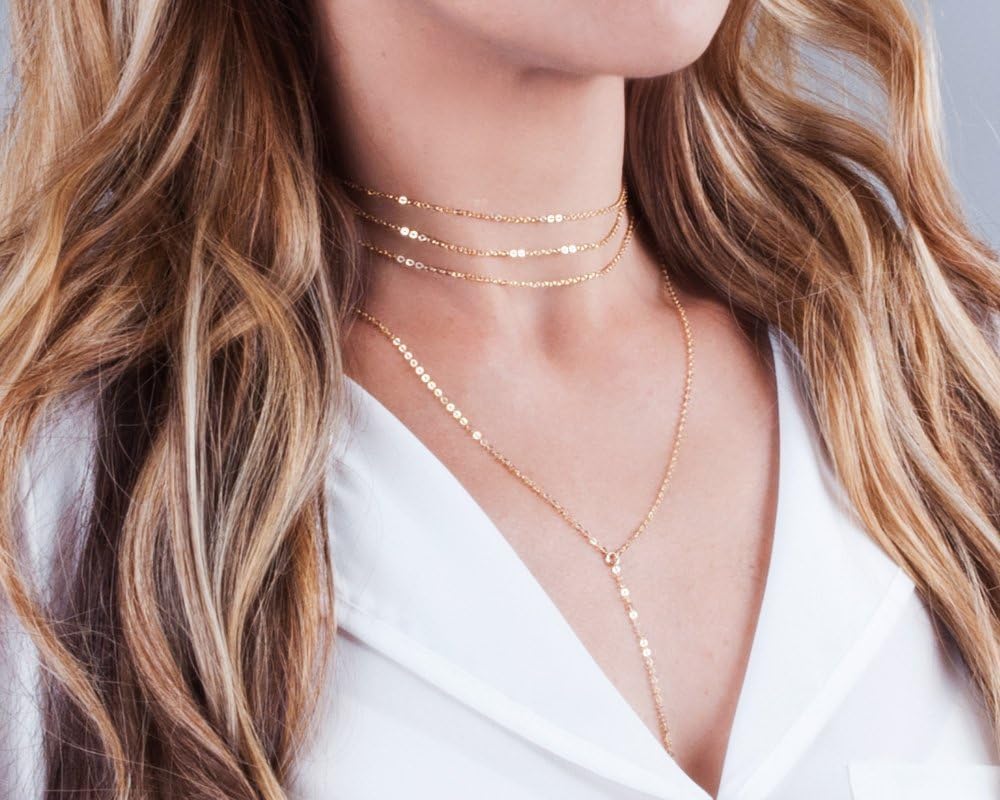 14k Gold Filled Delicate Lariat Y Necklace Chain - Designer Handmade short Layered Necklace - Length 15 + 2 inch Extender - Image 4