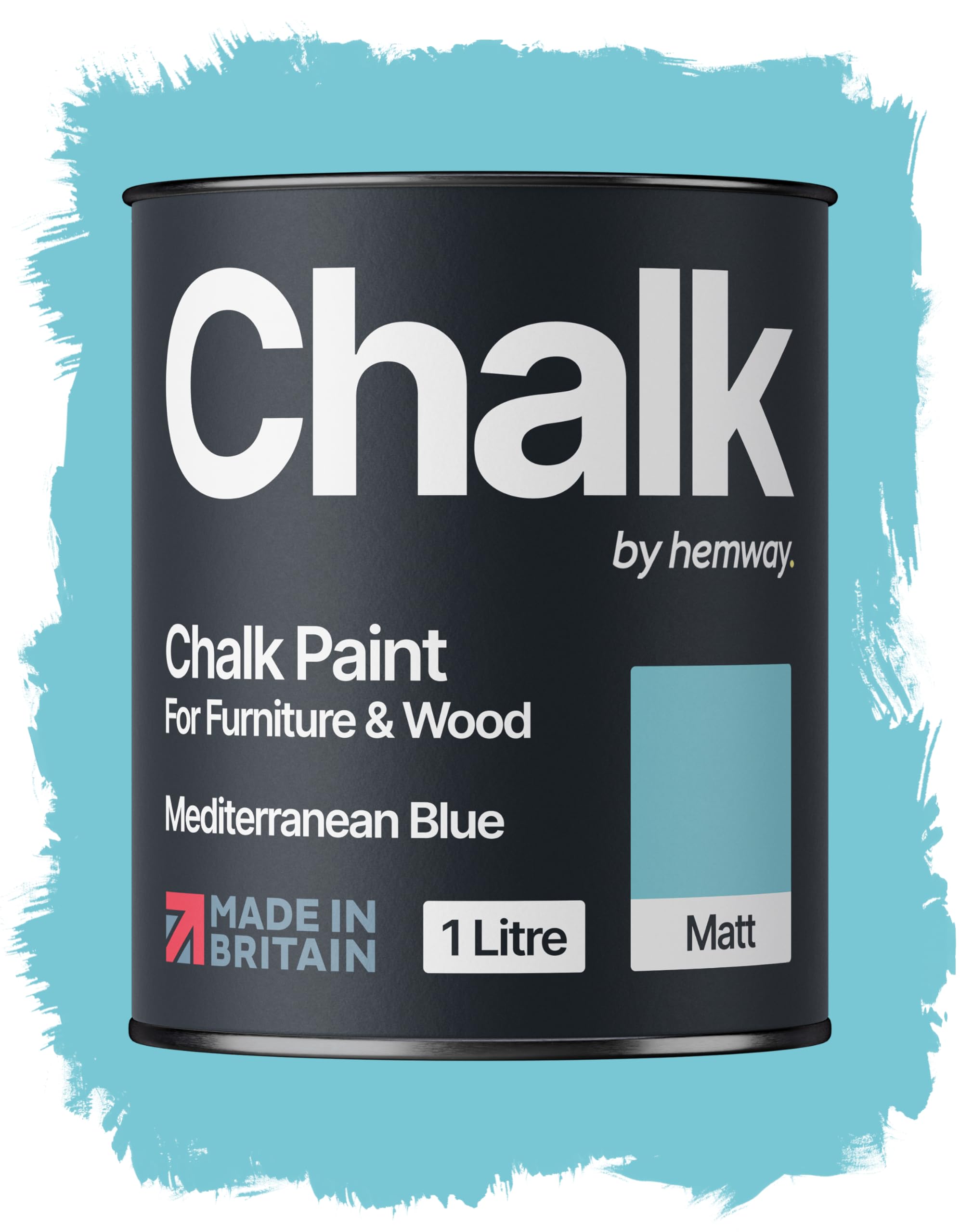 Hemway Chalk Paint Mediterranean Blue 1L, Furniture Paint, Matt Finish Shabby Chic, Chalk Furniture & Walls, Quick Dry & 1 Coat