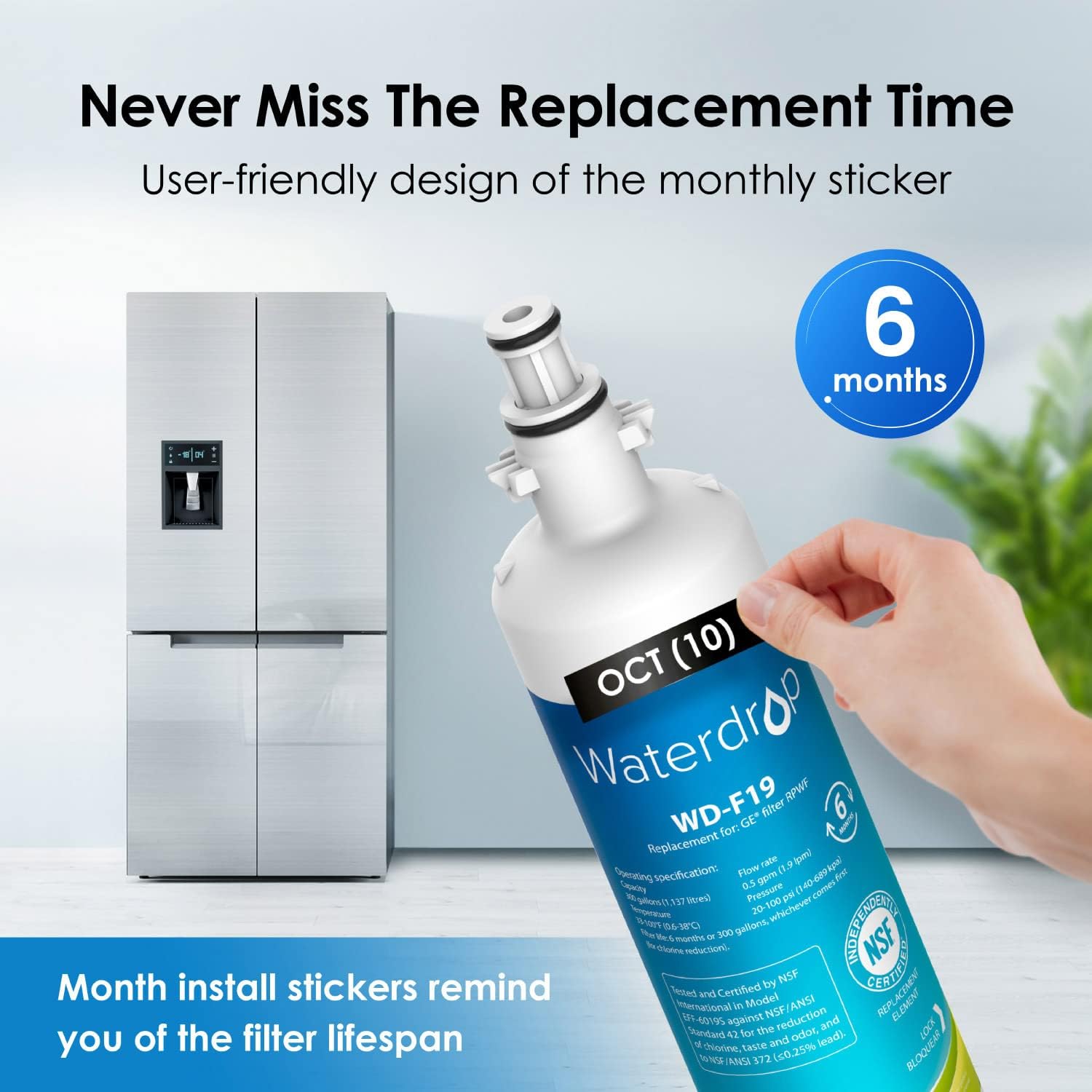 Waterdrop RPWF Refrigerator Water Filter, Replacement for GE® RPWF, RWF1063, RWF3600A, WSG-4, DWF-36, R-3600, MPF15350, OPFG3-RF300, WF277, 3 Filters