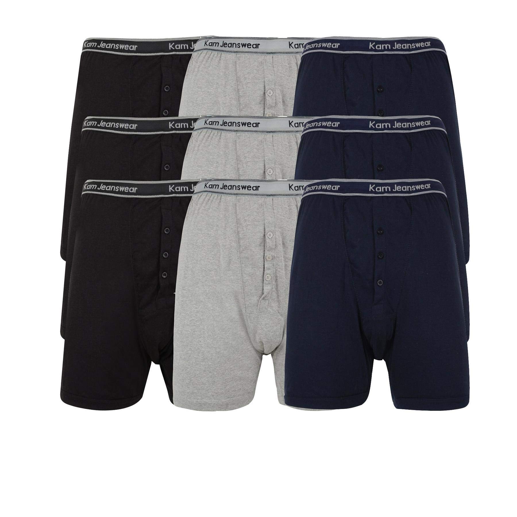 Brooklyn Clothing Men's Black/Navy/Grey Big Size 3 Pack Jersey Boxer Shorts By Kam In 7XL