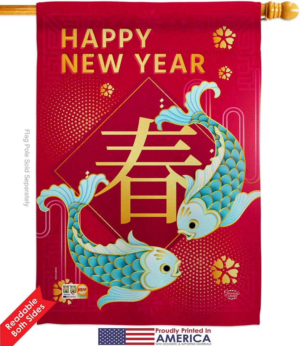 Spring Chinese New Year House Flag Lunar Good Luck Prosperous Seasonal Arrival Blessing Small Decorative Gift Yard Banner Double-Sided Made In USA 28 X 40