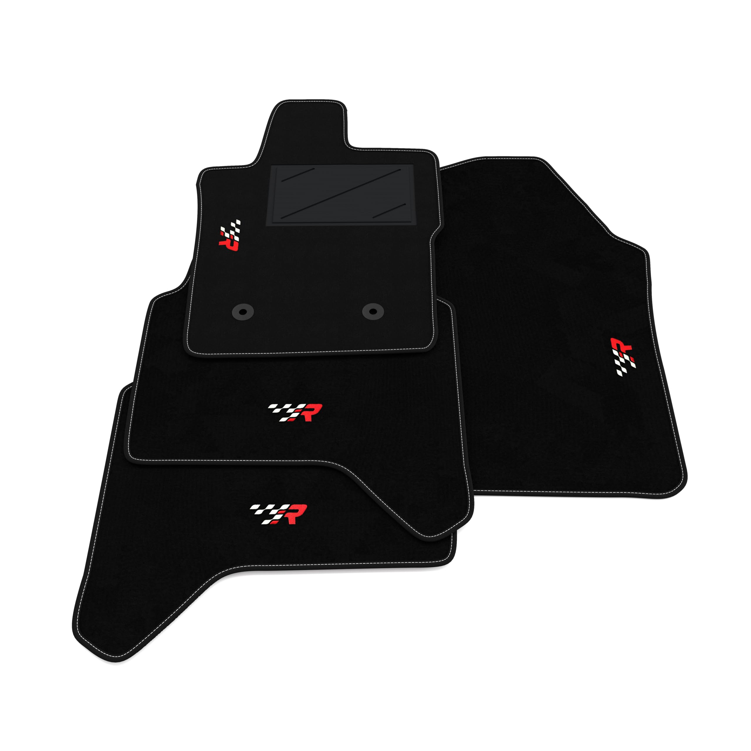 Set de Tapis de Voiture compatibles avec Ford Ranger - Double Cabine 2022-2026 | Tapis sur Mesure en Moquette, Broderie R Racing, sur Mesure