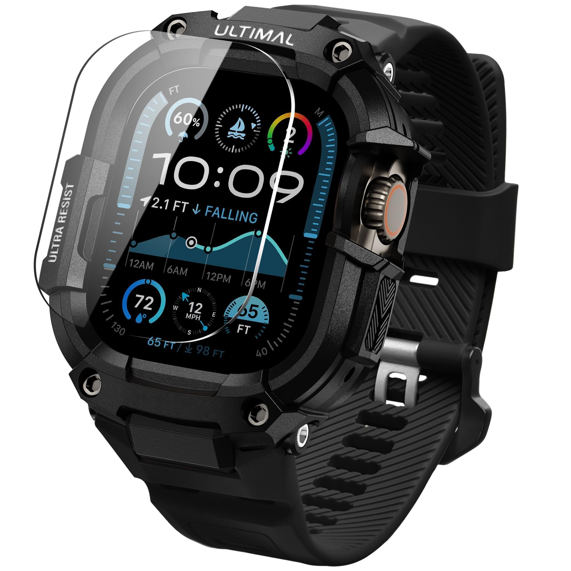 ULTIMAL Compatible with Apple Watch Strap 44 mm 45 mm with Bumper Case, Adjustable Shockproof Sports Strap, Robust TPU Band for iWatch Series 4/5/6/7/8/SE/Ultra