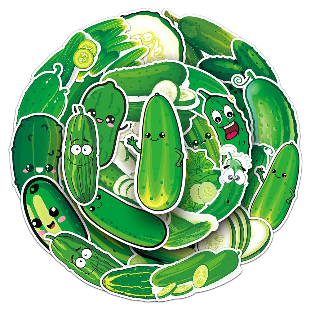 Playful Cucumber Vinyl Stickers, 50 PCS Waterproof Cute Fruit Decals for Laptops Scrapbooking, Journals, Notebooks