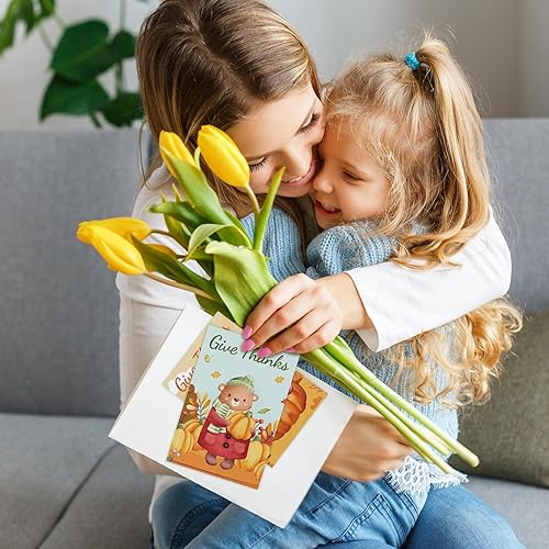 Miniatura 7 de Quera 27 tarjetas de felicitación de Acción de Gracias, tarjetas de animales de otoño con sobres, tarjetas de cosecha para niños, adultos, amigos,