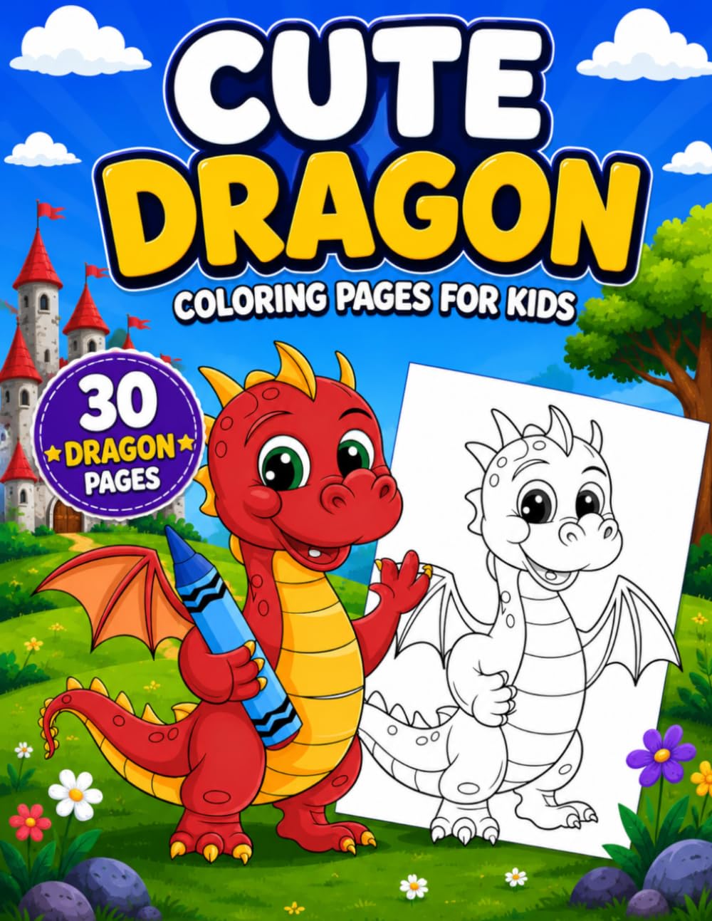 Coloring Books for Kids: Cute Dragon Coloring Pages with Fun and Easy Designs for Boys and Girls Ages 4–10 | 30 Adorable Dragon Pages for Creativity and Relaxation