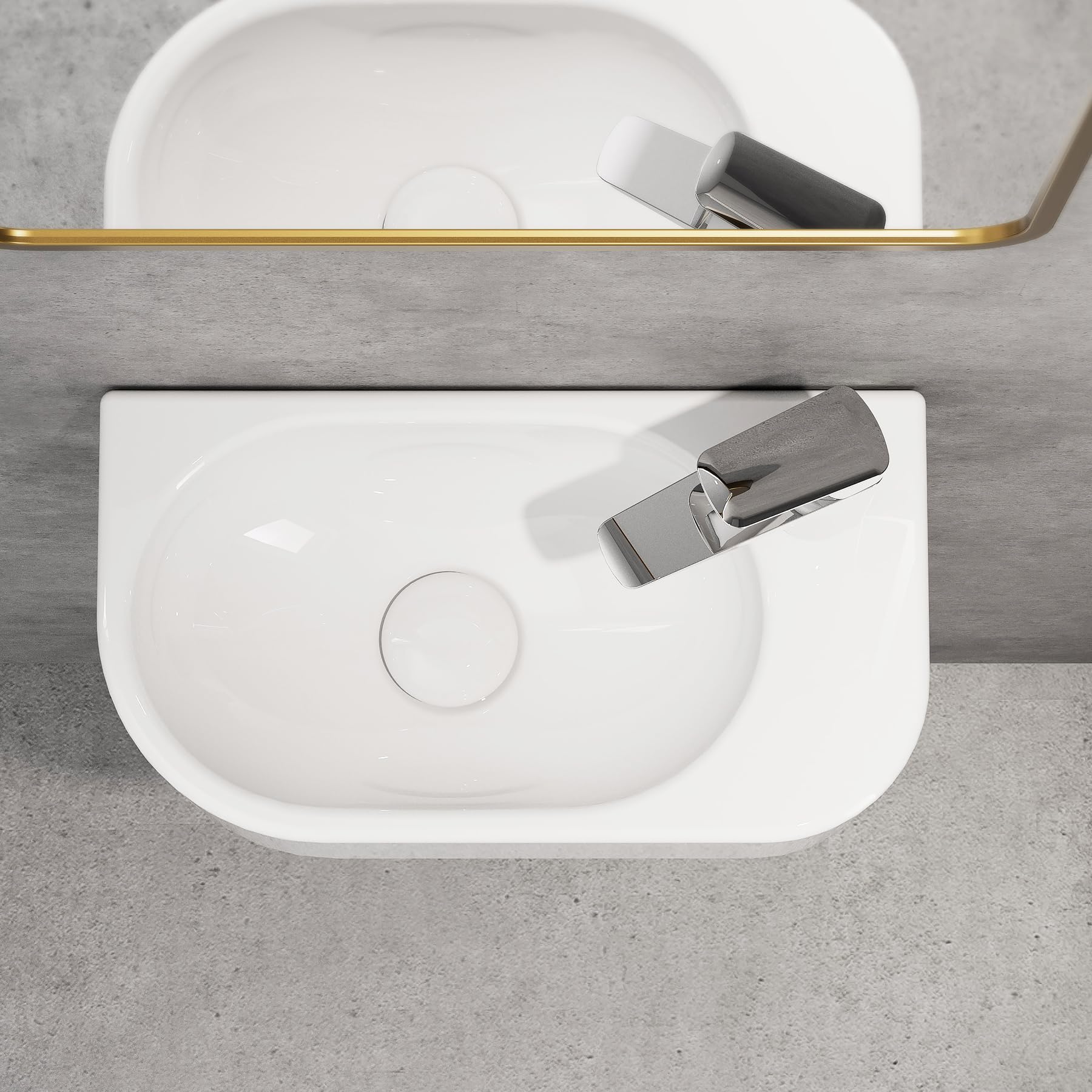 HOROW Lavabo d'angle ovale - Montage mural - Salle de bain - WC | Petit lavabo à main 40 cm blanc en céramique avec trou de robinet à droite, sans trop-plein