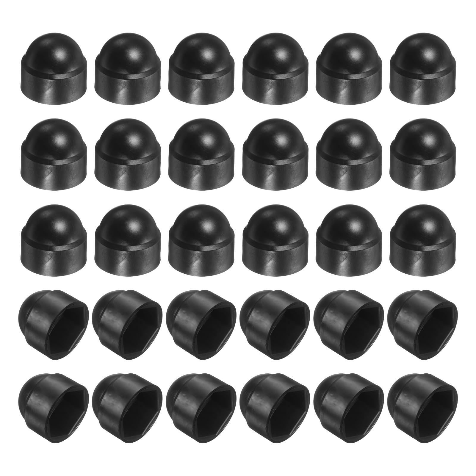 sourcing map Nut Protection Cap, 30Pcs M16x23x27mm - Plastic Hexagonal Screw Protection Cap, Dome Acorn Hex Head Bolt Covers, Waterproof Decorative Caps (Black)