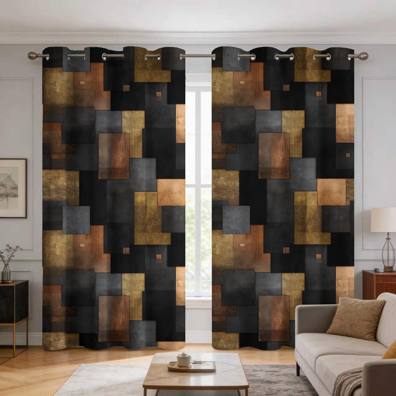 Rideaux motif 3D géométrique pour salon moderne et rideau occultant de chambre élégant