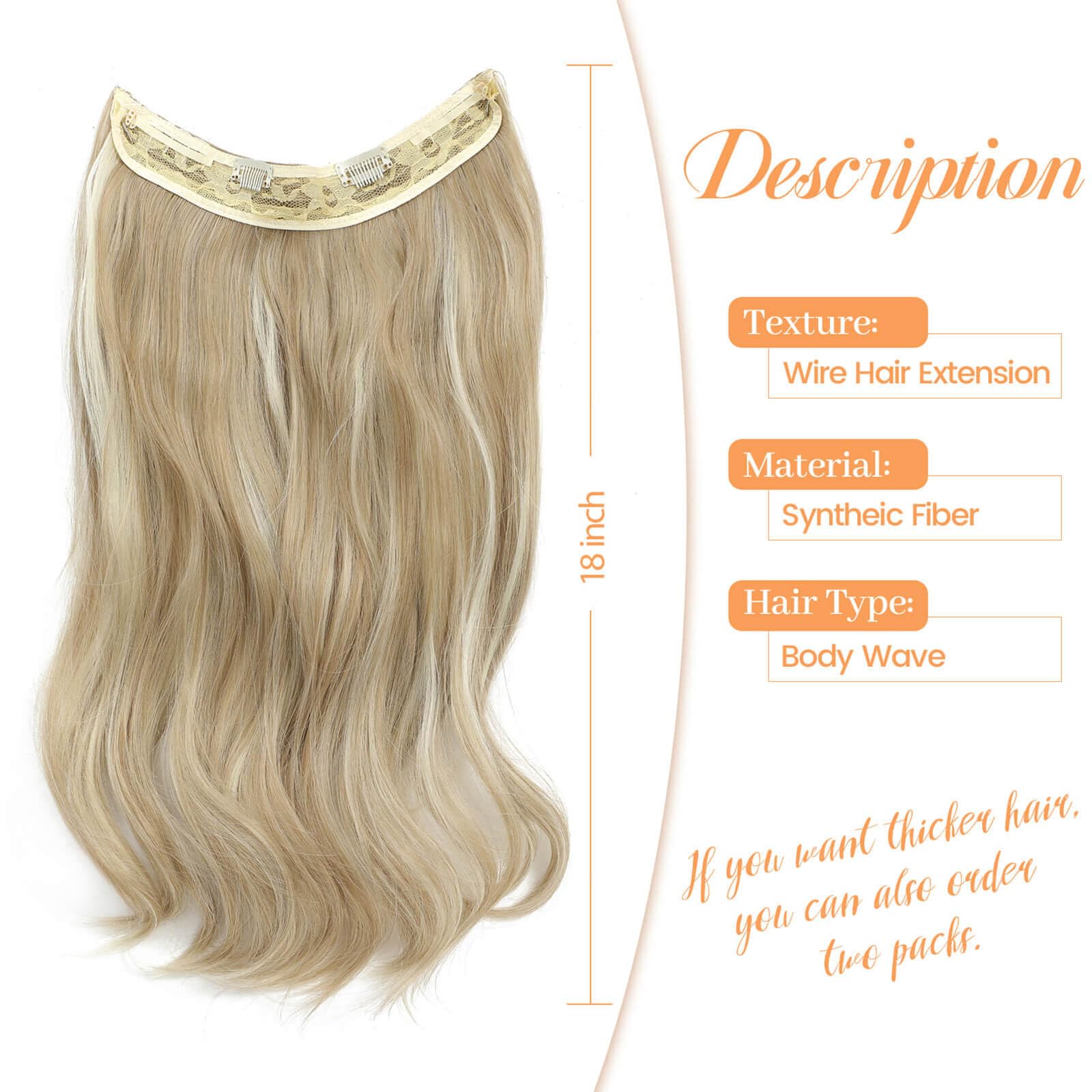 Flyroseing Halos Hair Extension with Transparent Wire, 18 Inch Body Wavy Invisible Wire Blonde Hair Extensions - Image 4