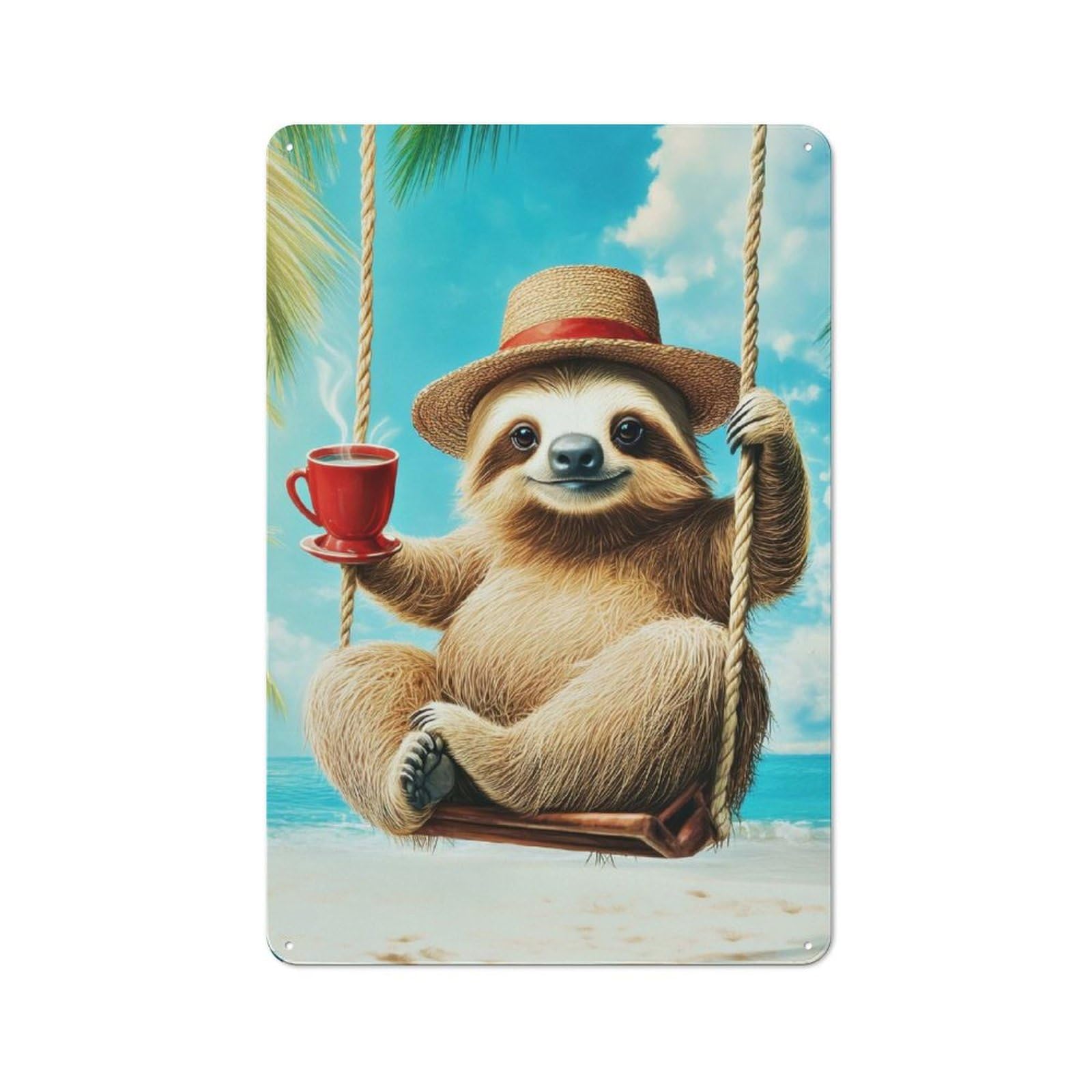 Junmoney Sloth On A Swing Retro Tin Sign 30X20cm For Garden Room Or Summerhouse, A Housewarming Gift For Garden Room Decor Fans