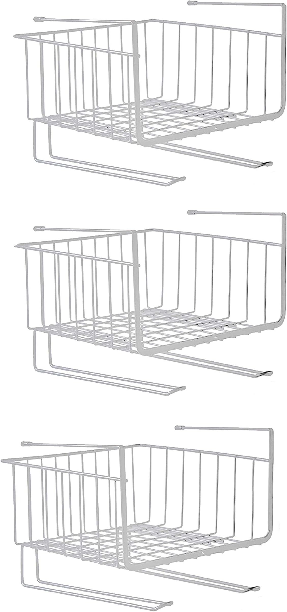 Styleys Multifunctional Iron Kitchen Under Cabinet Shelf Basket Wire Rack Organizer Storage with Tissue Holder, (S11088, White, 3, Floating Shelves)