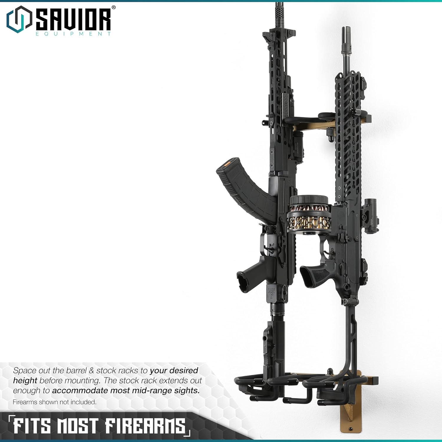 Savior Equipment Wall-Mount Rifle Rack Tactical Shotgun Carbine Firearm Free-Standing Gun Display Indoor Storage Rack - Heavy Duty Steel, Wide Angle Adjustment, 3-Slot Holds up to 75 Lbs