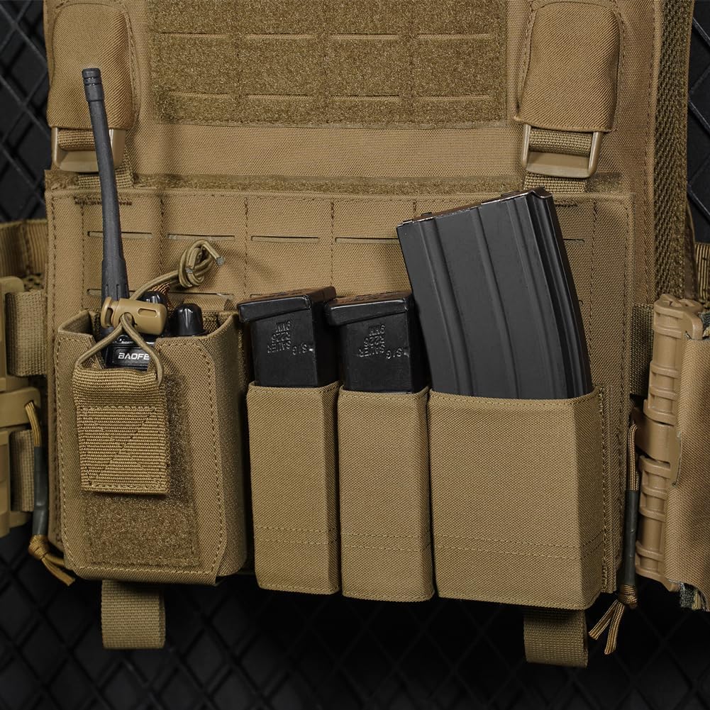 KRYDEX Molle Single 5.56mm Mag Pouch and Double 9mm .45 Pistol Magazine Pouch Combo