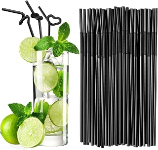 Disposable Plastic Straws, Flexible Straws for Home Parties, Bar, Beverage Shops, Home Straws for Kids and Adults, 100pcs, Black