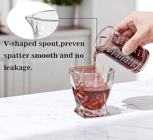 Miniatura 9 de Ackers - Taza medidora de vidrio de chupito, 4 onzas4.1 fl oz, líquido, pesado, taza de vidrio espresso, línea roja, boquilla en forma de V