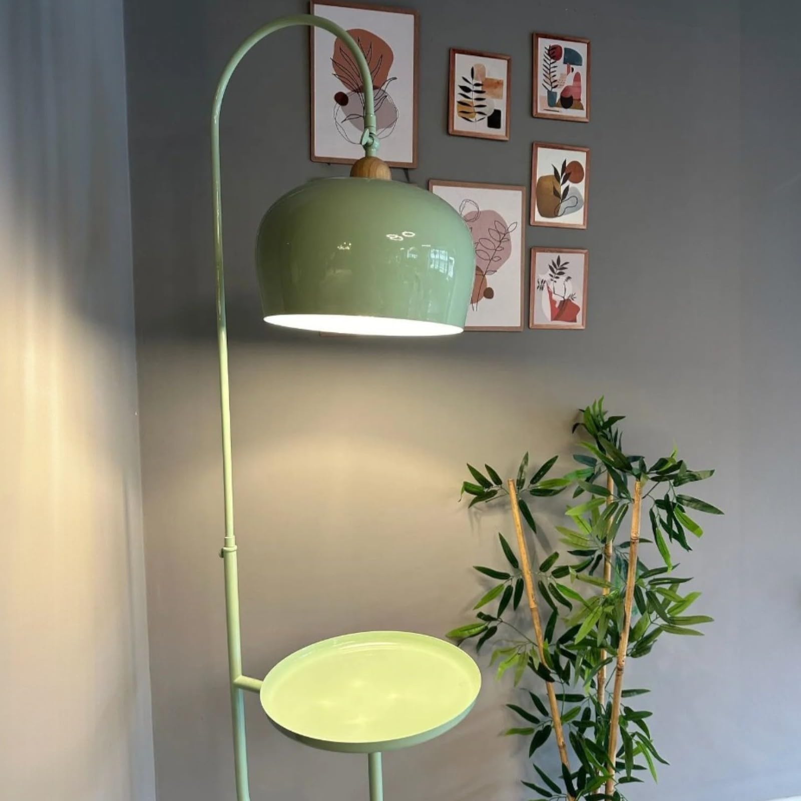 bamyum Gorkiede Lampada da Terra in Metallo per Soggiorno, Camera da Letto, Camera dei Bambini con Attacco E27, Larghezza 27 cm, Paralume Regolabile Verde Menta