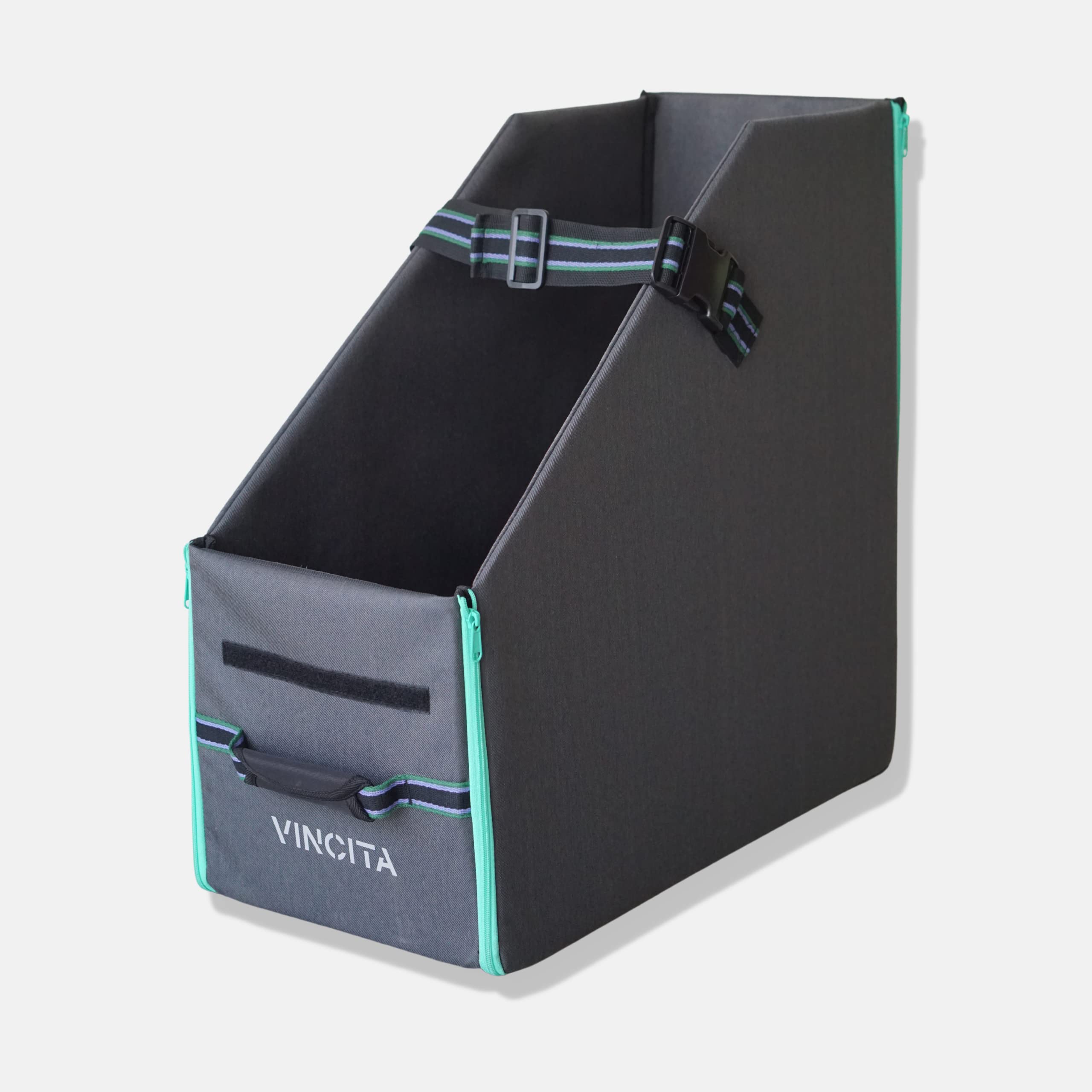 Vincita Keeper Box for Brompton Folding Bicycle - Folding Bike Storage Solution - Keep the Bike Vertical in the Car Trunk to Save Space - Grey with Green Zipper