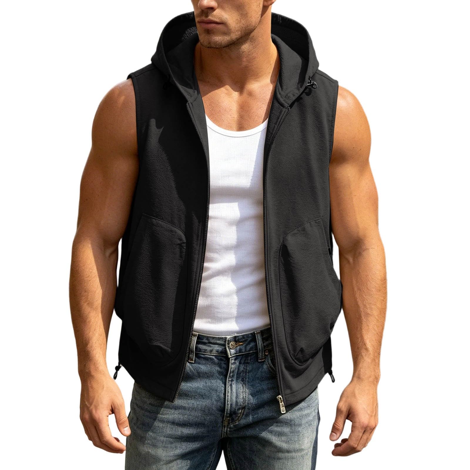Sweat-shirt à capuche sans manches homme en coton ample - 8