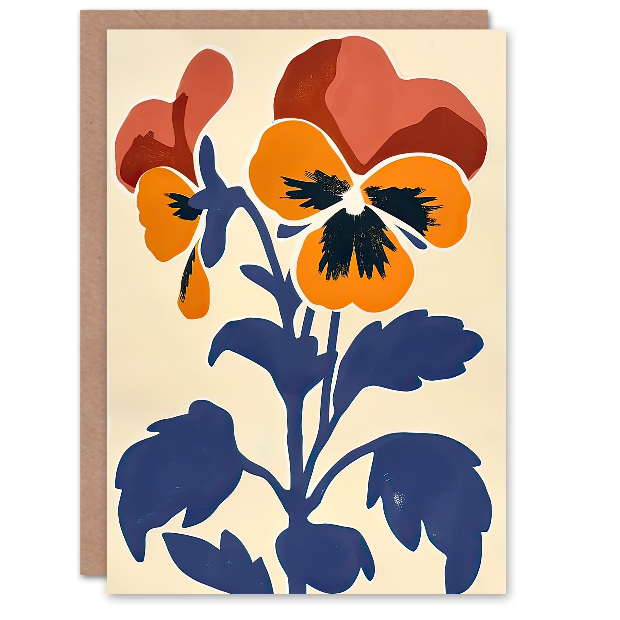 Artery8 Greeting Card Pansy Flower Bloom Simple Bold Floral Painting For Her Woman Birthday Card