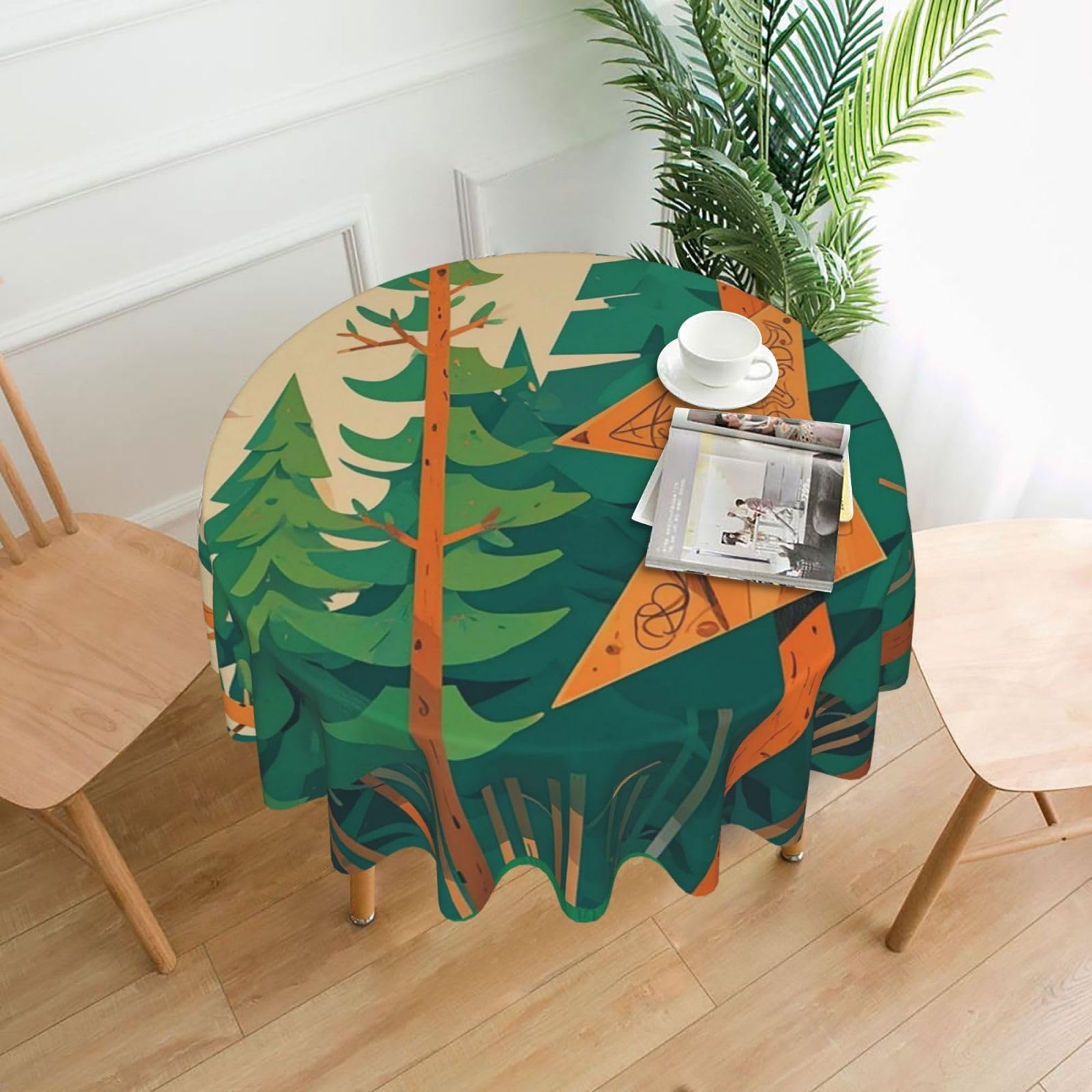 FodPand Mountain Fir Forest Tablecloths for Round Tables 60 Inch - Reusable Washable Dining Table Clothes - Stain and Wrinkle Resistant Decorative Fabric Table Cover for Wedding Party