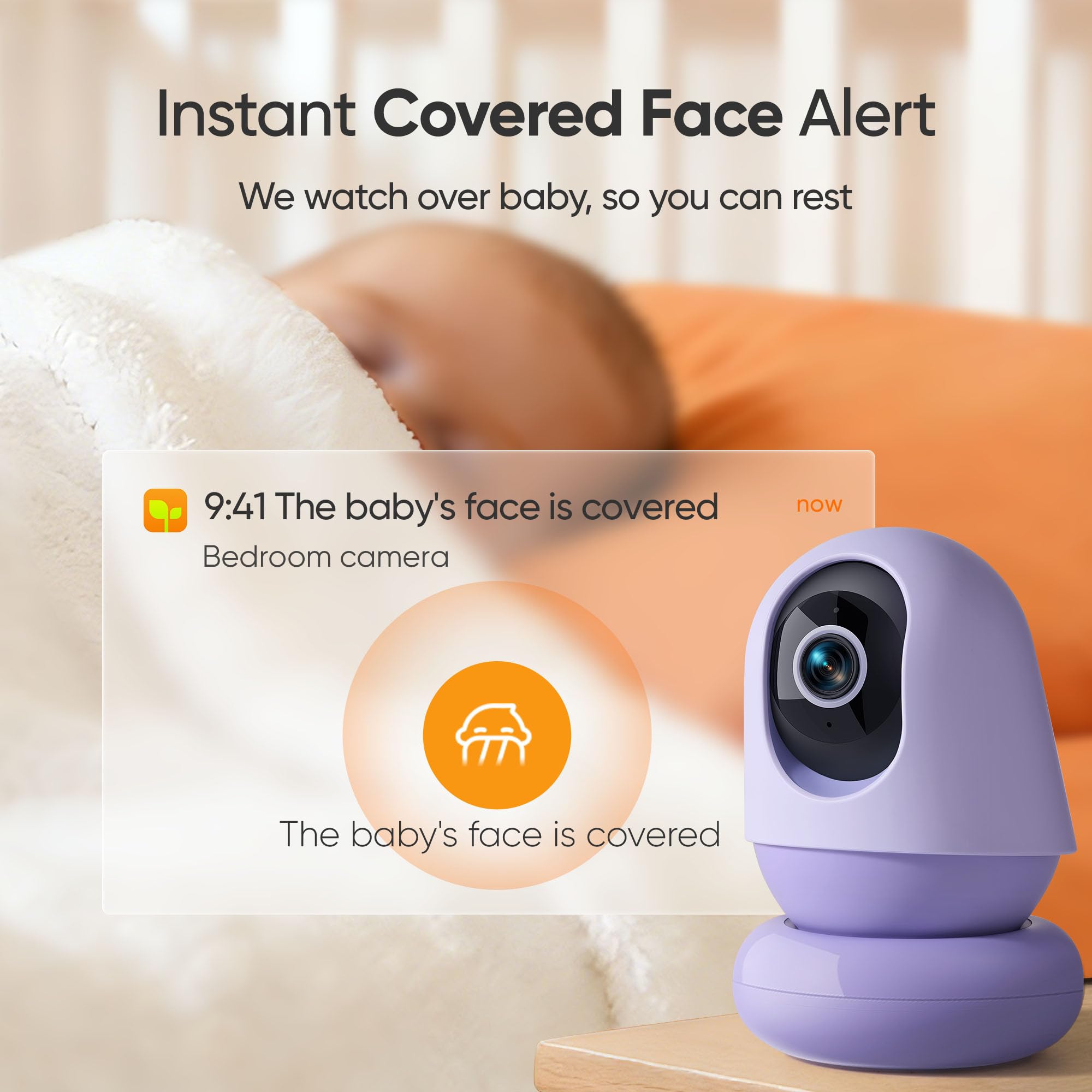Monai 3K Smart Baby Camera with 8H Portable Battery, Eye-Safe 950nm Night Vision, Secure WiFi Baby Camera Monitor with App, 24/7 Monitoring, 7 Safety Features & AI Assistant, Cry & Covered Face Alert