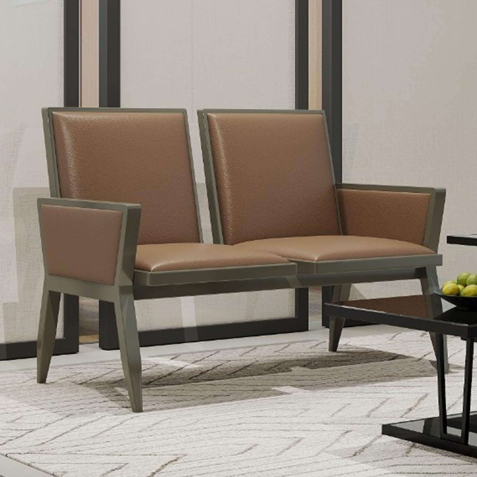 GTHTUHFD 2/3-Seat Reception Sofa, Leather Waiting Room Chair, Conference Chairs With Reinforced Backrest And Armrests, For Airport, Hospital, Barbershop,Brown-2-seater 120cm/47.2in