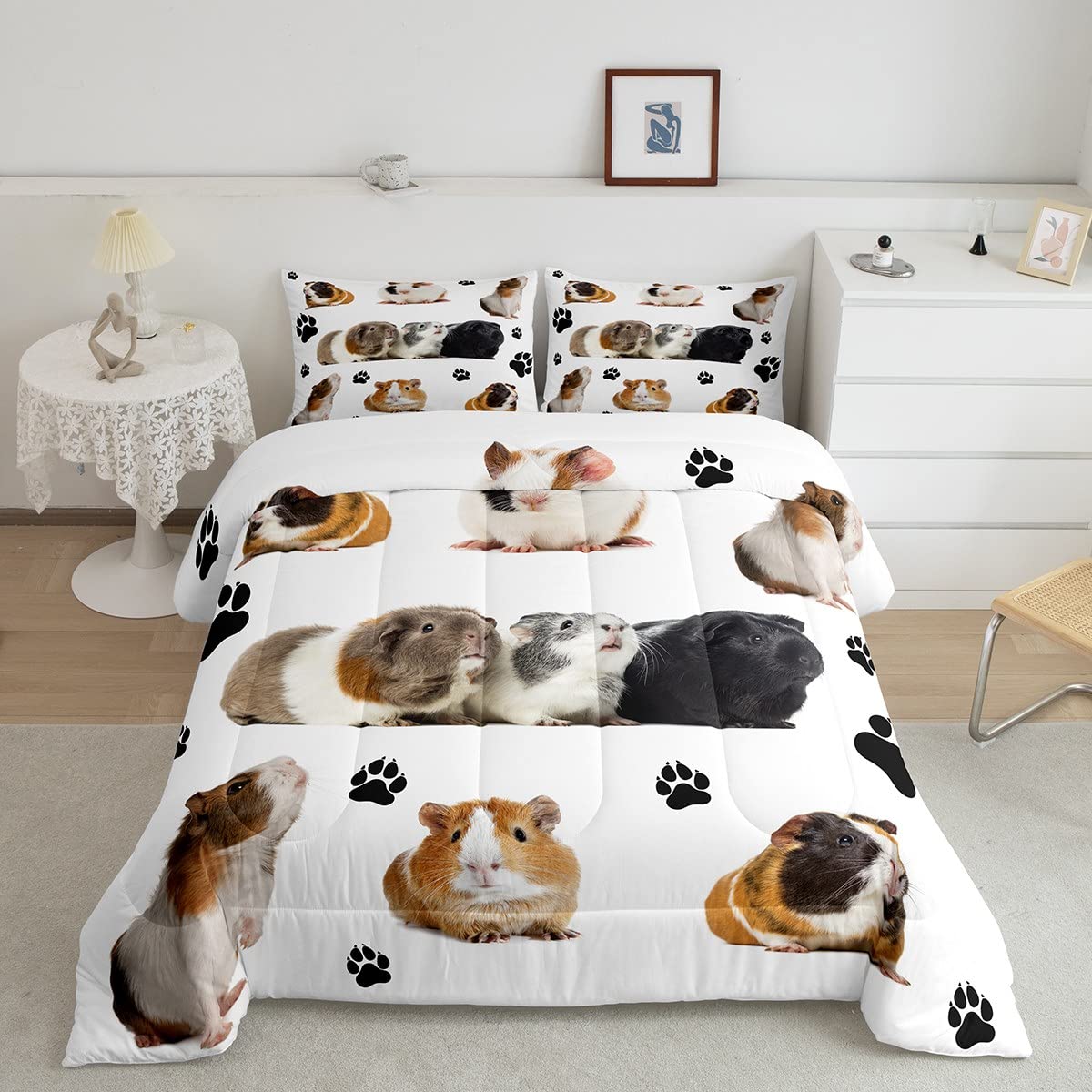 Erosebridal Guinea Pig Comforter Set Queen Cute Guinea Pigs Bedding Set,  Kids Boys Animal Theme Down Comforter Lovely Mouse Print Quilt, Bedroom