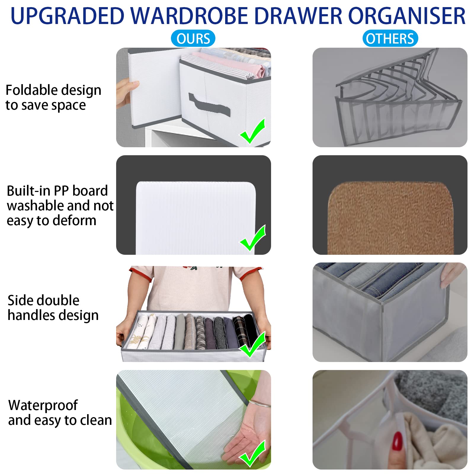 Organisateur de Vêtements Pliable 12 Grilles Armoire Boîte de Rangement Gris Clair