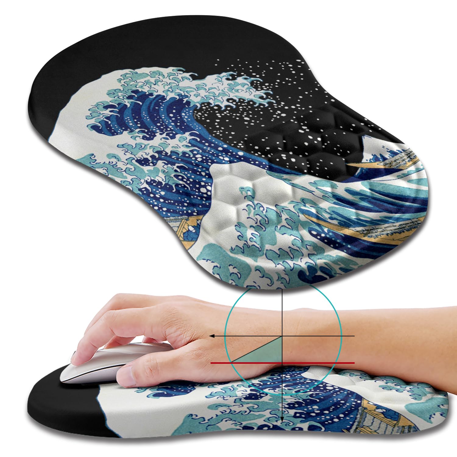 Hokafenle Ergonomic Mouse Pad Wrist Support, Wrist Rest Mousepad for Carpal Tunnel Pain Relief with Integrated Memory Foam Slope Massage Bulge (