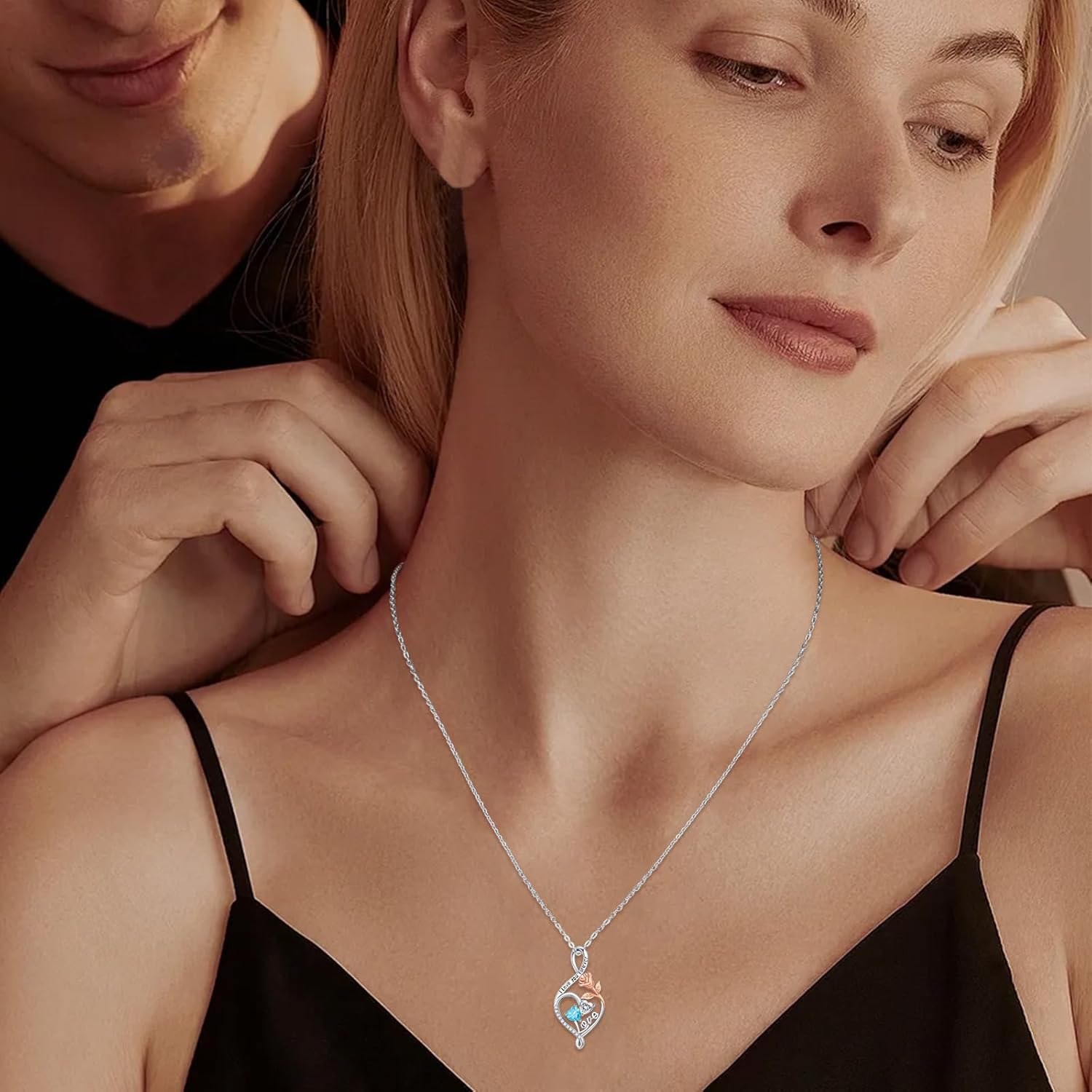 Forever Love Heart Necklace for Women 925 Sterling Silver Flower Heart Jewelry with Gemstone Birthday Anniversary Wedding Gifts for Wife Girlfriend - Image 5