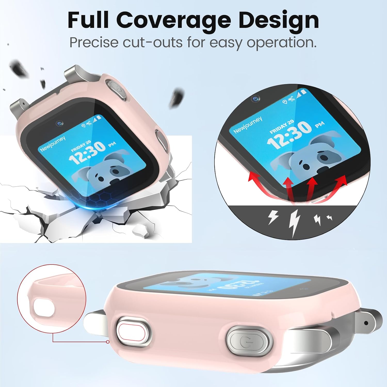 NewJourney Screen Protector Compatible with AT&T Amigo Jr Watch 1, 3 Pack Bumper Case with Scratch-Resistant Tempered Glass (Not for Amigo Watch 2)