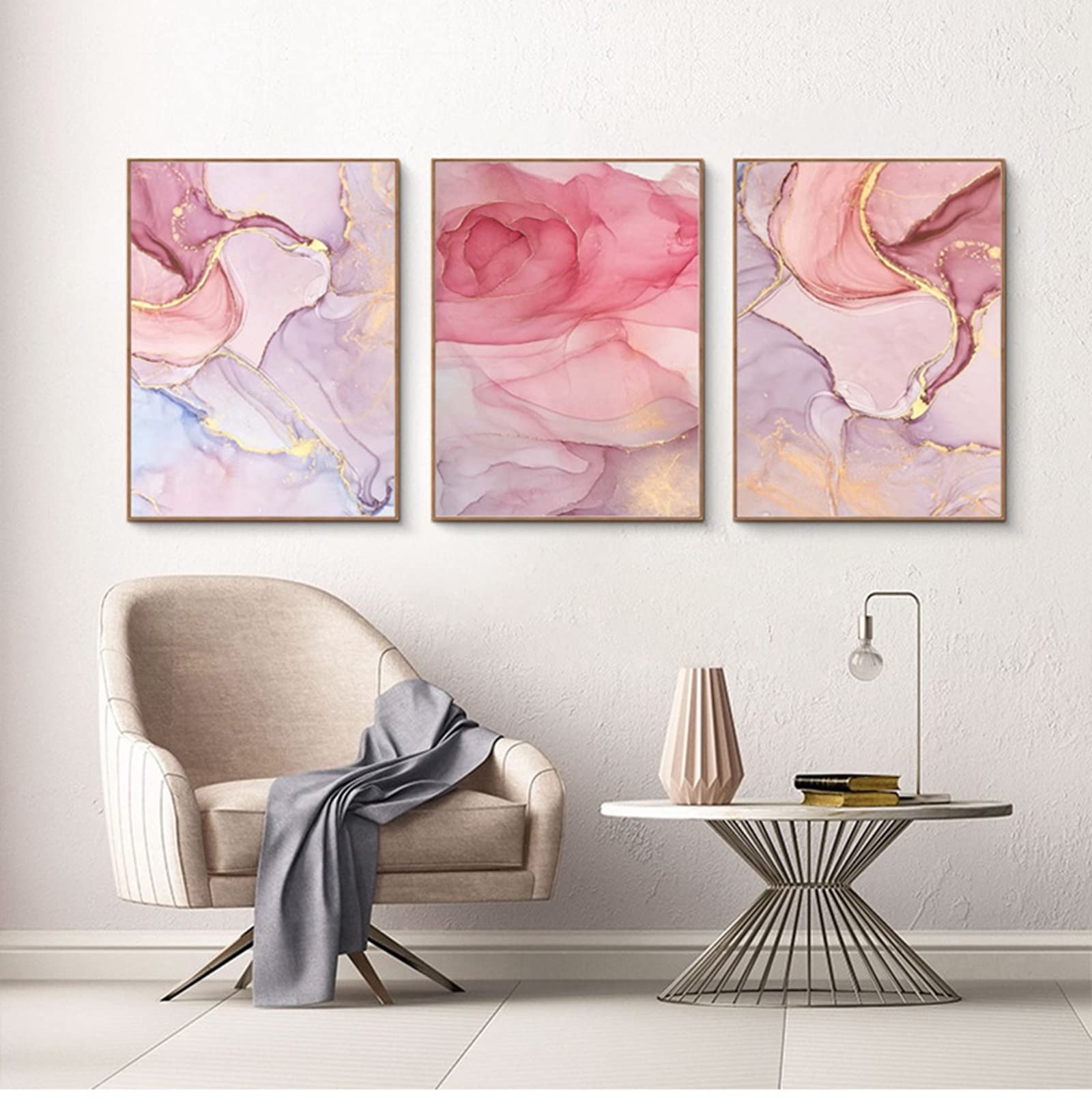 Set di 3 stampe Aura da parete con sfumatura arancione caldo