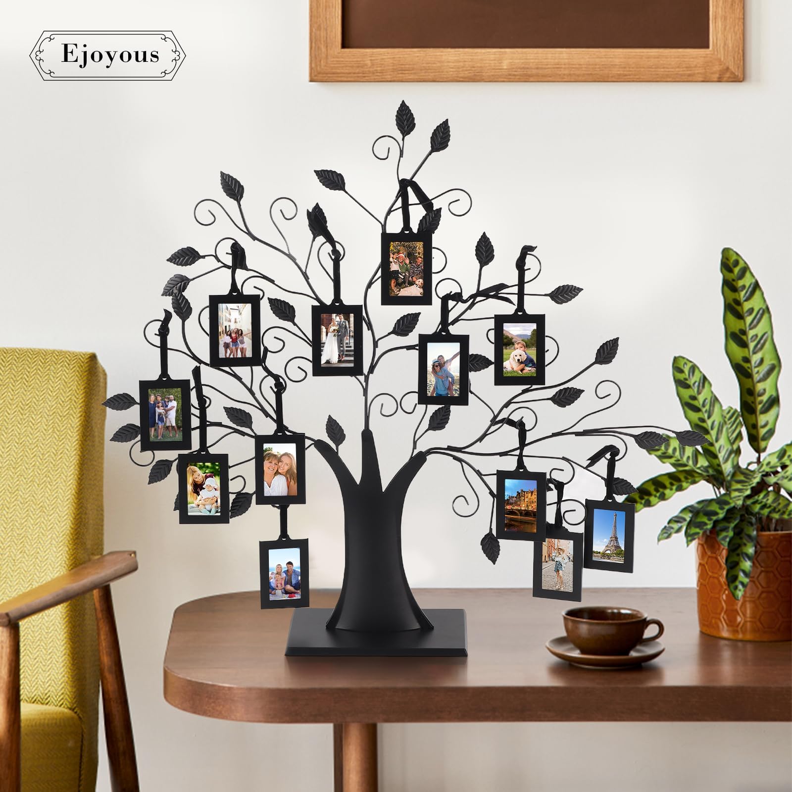 Ejoyous Arbol Genealogico para Fotos, Marco de Fotos de árbol Genealógico, 6 Colgantes/12 Fotos Colgantes Familiares, árbol de Visualización con Marcos de Fotos Colgantes(L-Con 12 marcos de fotos)