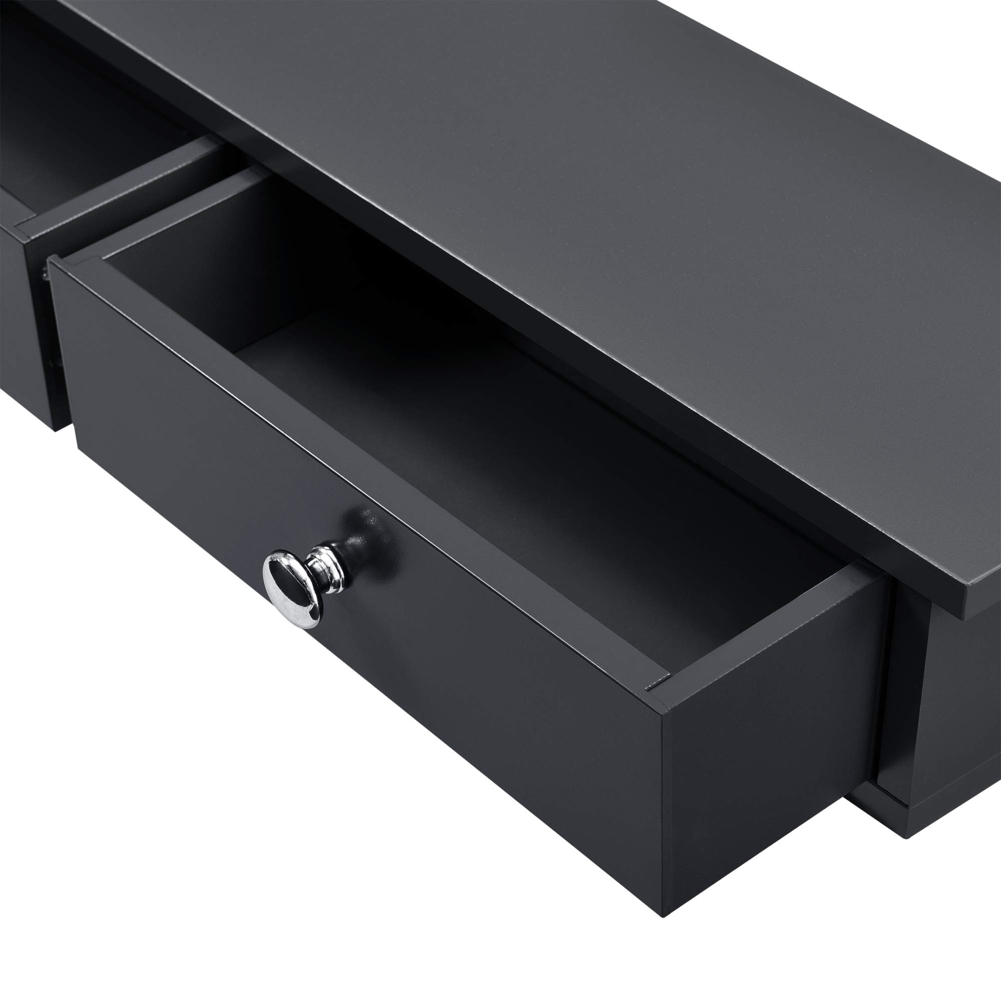 [en.casa] Estantería de pared Geeste con 2 Cajones Mesita de Noche Flotante Estante con Cajón para Recibidor Dormitorio Baño máx.15kg Aglomerado MDF 60 x 15 x 10 cm - Negro